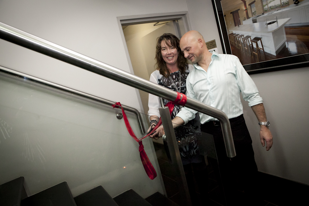 Cutting the red ribbon at the official launch.