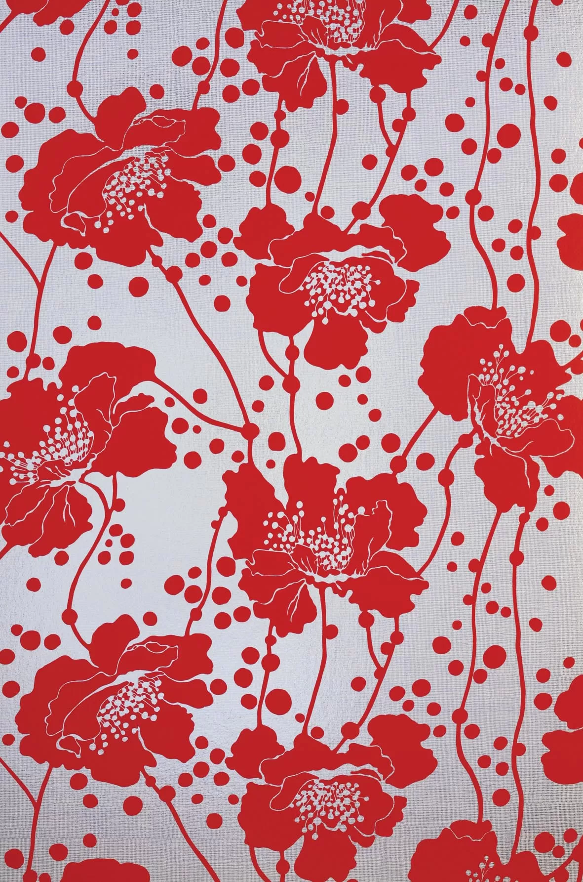Spotted Floral by Florence Broadhurst in Harlequin Cherry on Silver Scrim Optiwall from the Flora Collection